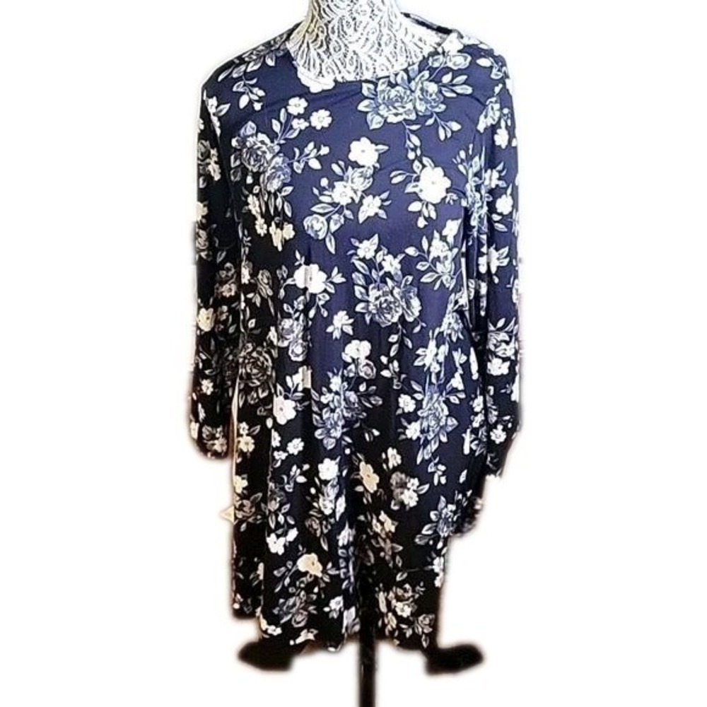 Old navy M floral cotton stretch sheath flowing bottom dress casual spring
